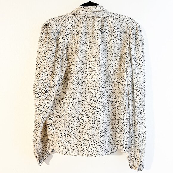 REBECCA TAYLOR Silk Tie Neck Snow Leopard Print Long Sleeve Blouse SZ12 - Picture 8 of 13